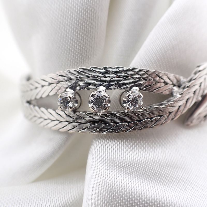 Image 8 of White gold herringbone link bracelet with diamonds; 0.48 ct.