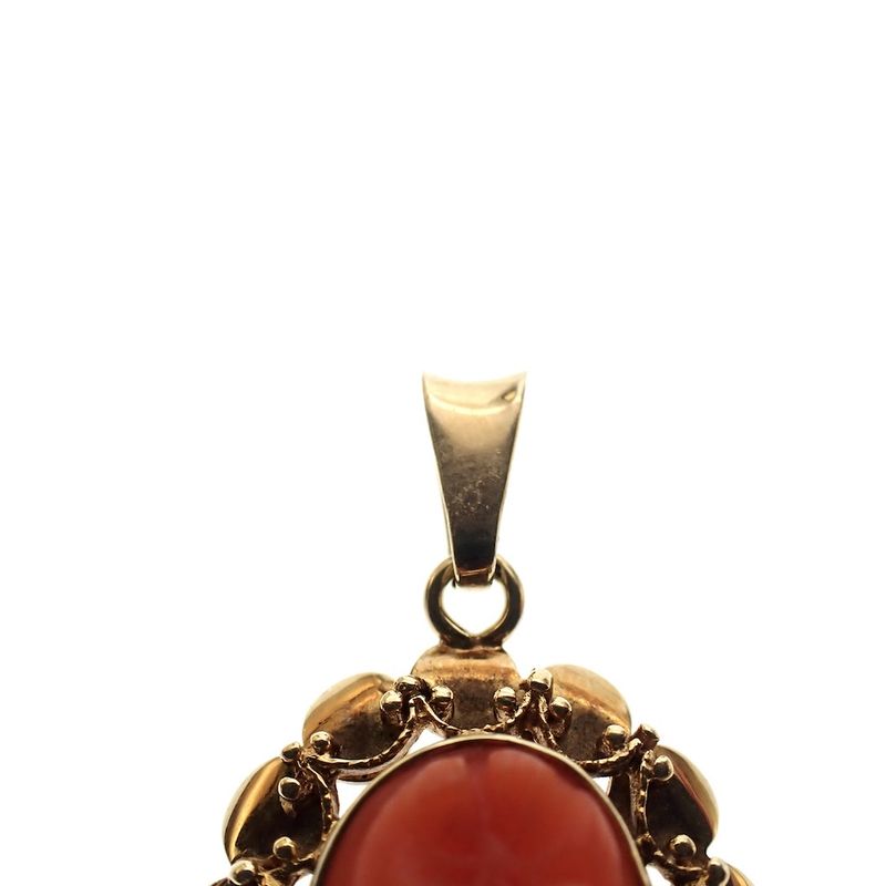 Image 3 of Vintage gold pendant with floral red coral