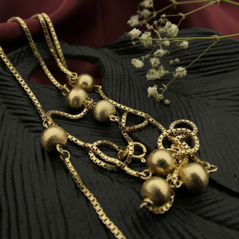 Image 2 of Long gold link chain with beads