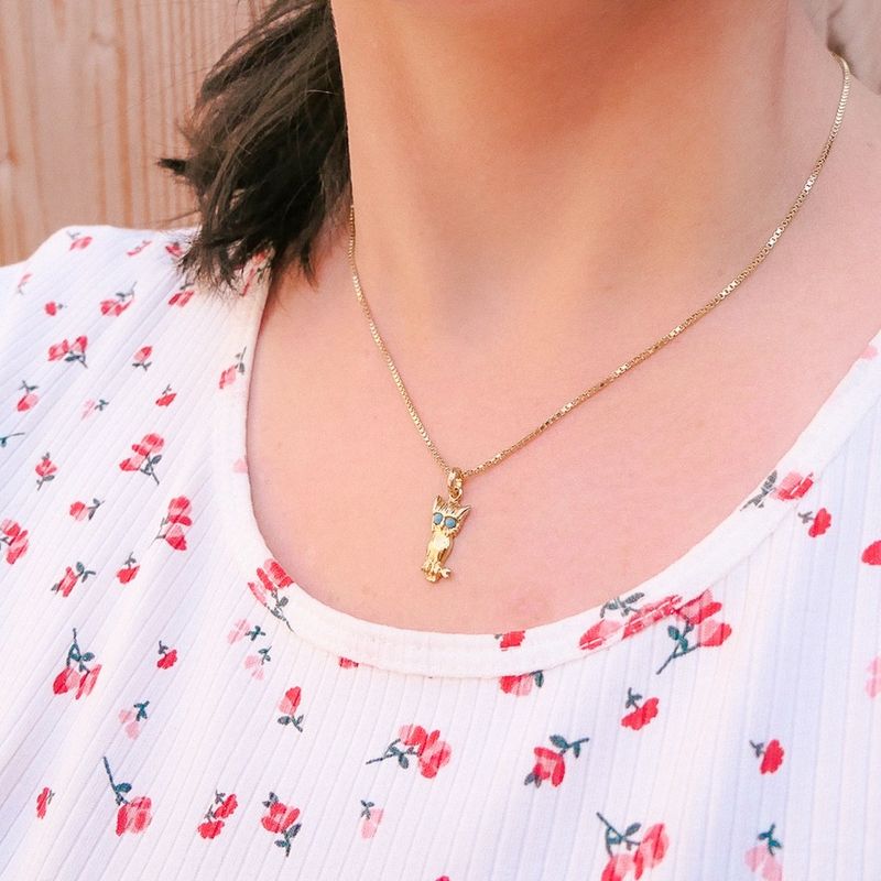 Image 4 of Gold owl pendant with turquoise