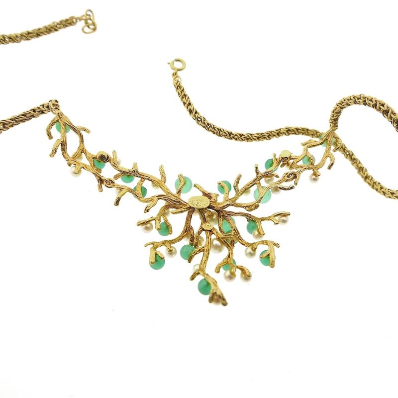 Image 9 of Gold necklace with pearl and Imperial jade | 42 cm