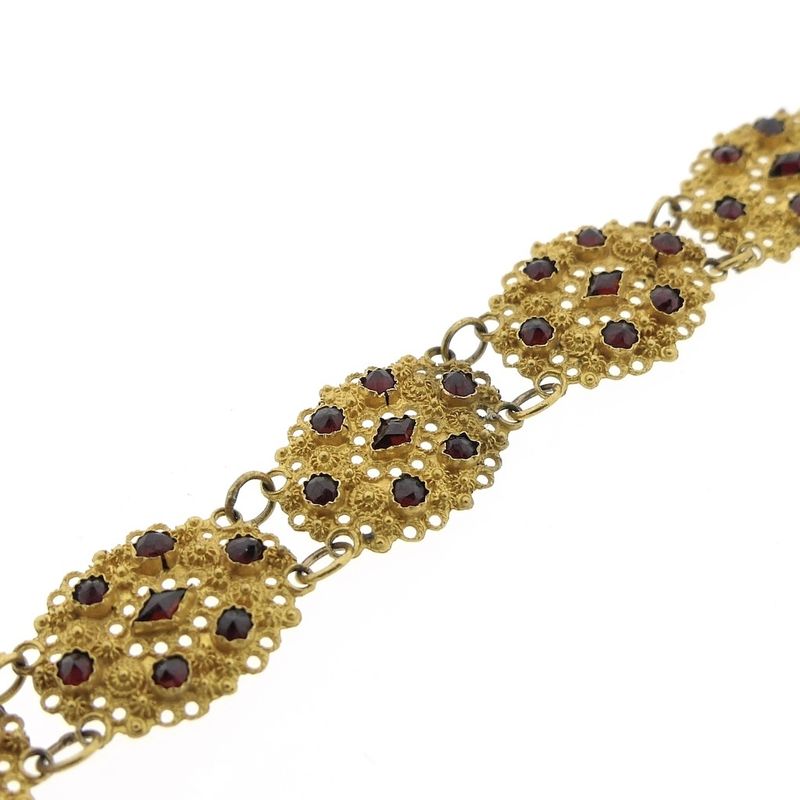 Image 3 of Vintage/antique gold boat bracelet with garnet | 20 cm