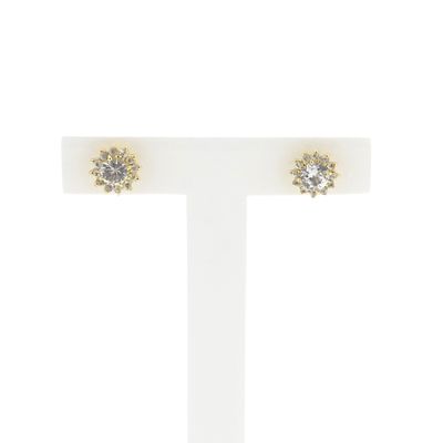 Image 1 of Vintage gold floral stud earrings with diamonds; 0.94 ct.