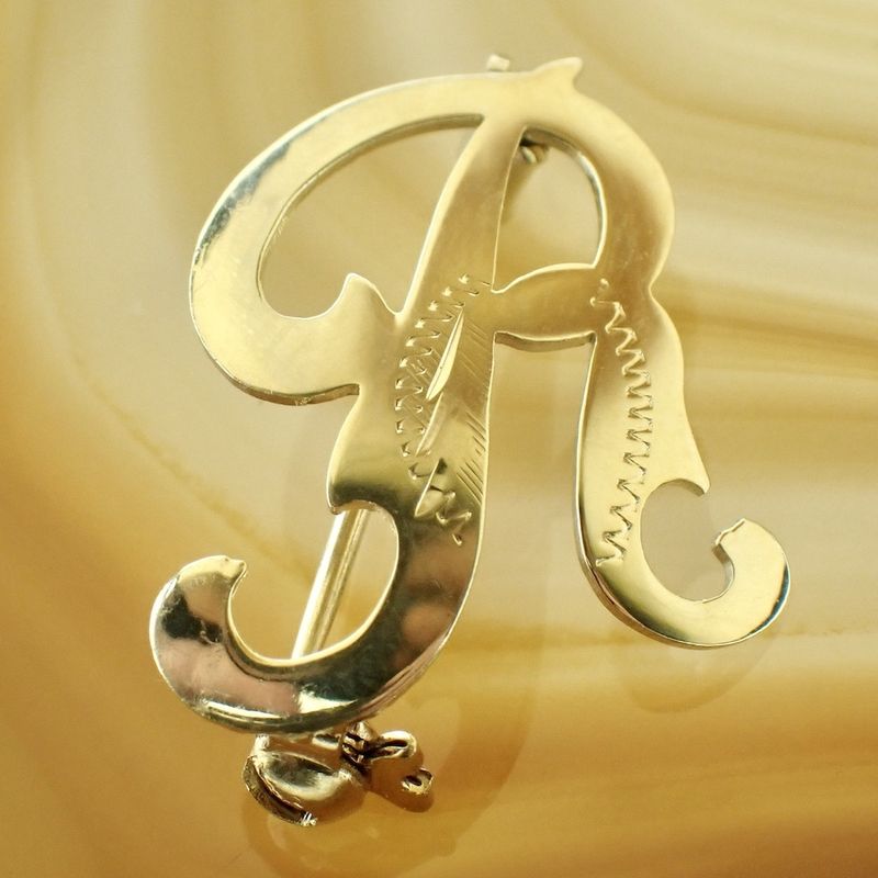 Image 6 of Gold letter brooch; letter R | Vintage