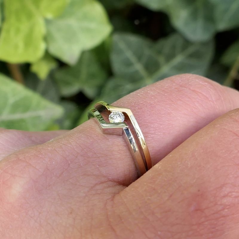 Image 8 of Two-tone gold solitaire ring with 0.12 ct. diamond | Diamonde