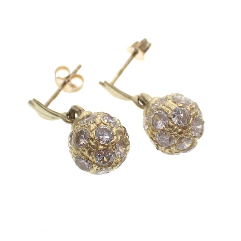 Image 3 of Yellow gold stud earrings in the shape of balls with zirconia