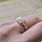 Image 7 of White gold ring with pearl and diamonds; 0.07 ct.