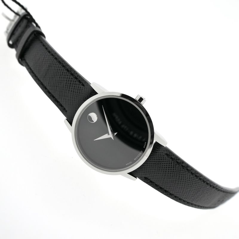 Image 6 of Movado Museum Classic; Steel women's watch with black dial and leather strap; 0607220