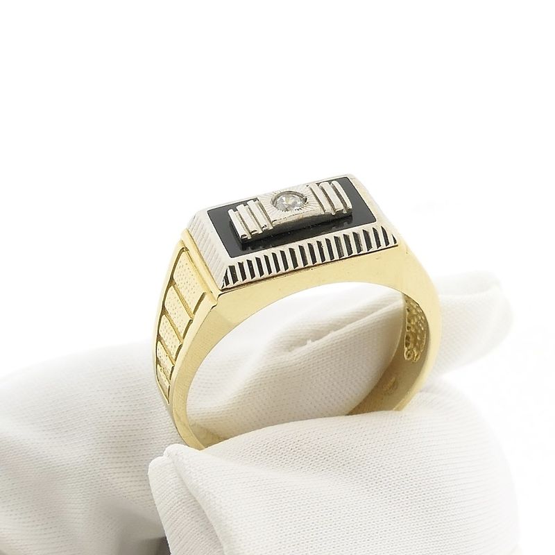 Image 7 of Two-tone gold ring with onyx and zirconia