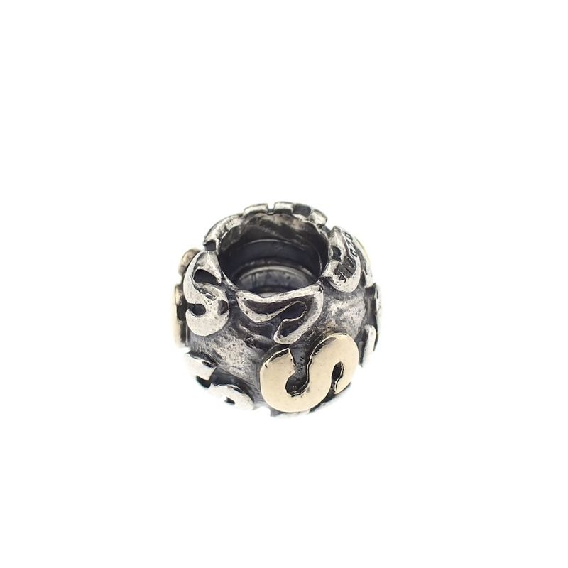 Image 1 of Pandora charm; Silver with gold; Letter S