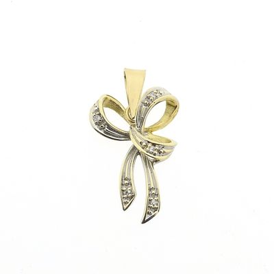 Image 1 of Two-tone gold bow pendant with diamond | 0.04 ct.