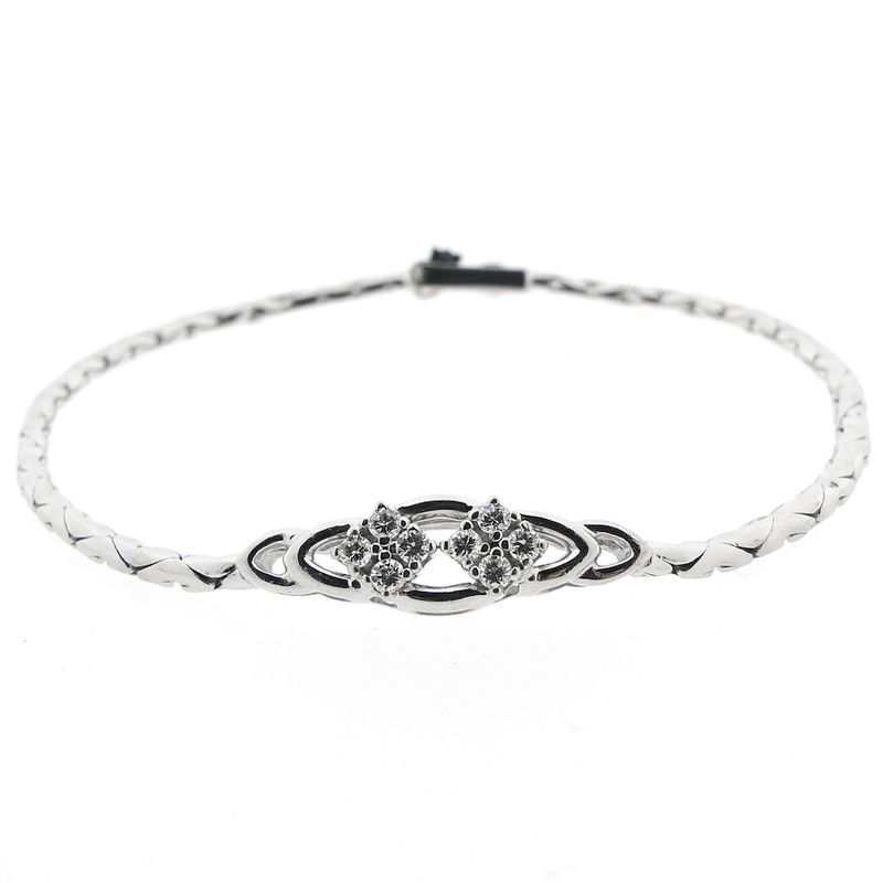 Image 1 of White gold cobra link bracelet with diamonds; 0.28 ct.