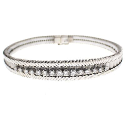 Image 1 of 18K Vintage white gold link bracelet with diamond | 18.5 cm