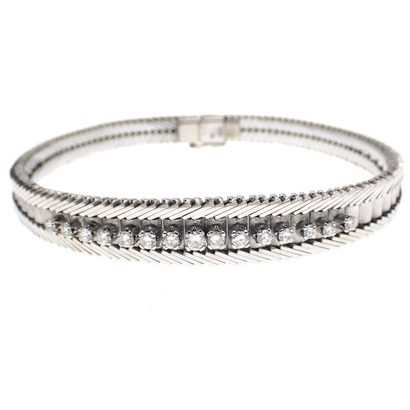 Image 1 of 18K Vintage white gold link bracelet with diamond | 18.5 cm