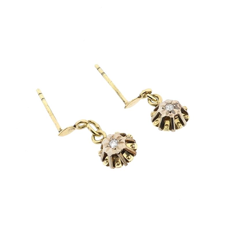 Image 6 of Bicolor Gold Earrings with Floral Pendant and Diamonds