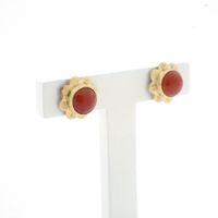 Vintage gold stud earrings with red coral