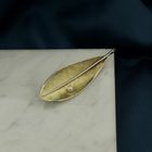 Image 2 of Two-tone gold brooch of a leaf with pearl