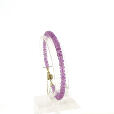 Image 1 of Gold beaded bracelet with pink sapphire | 19 cm