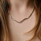 Image 13 of Two-tone gold bar necklace with a fixed pendant and diamond