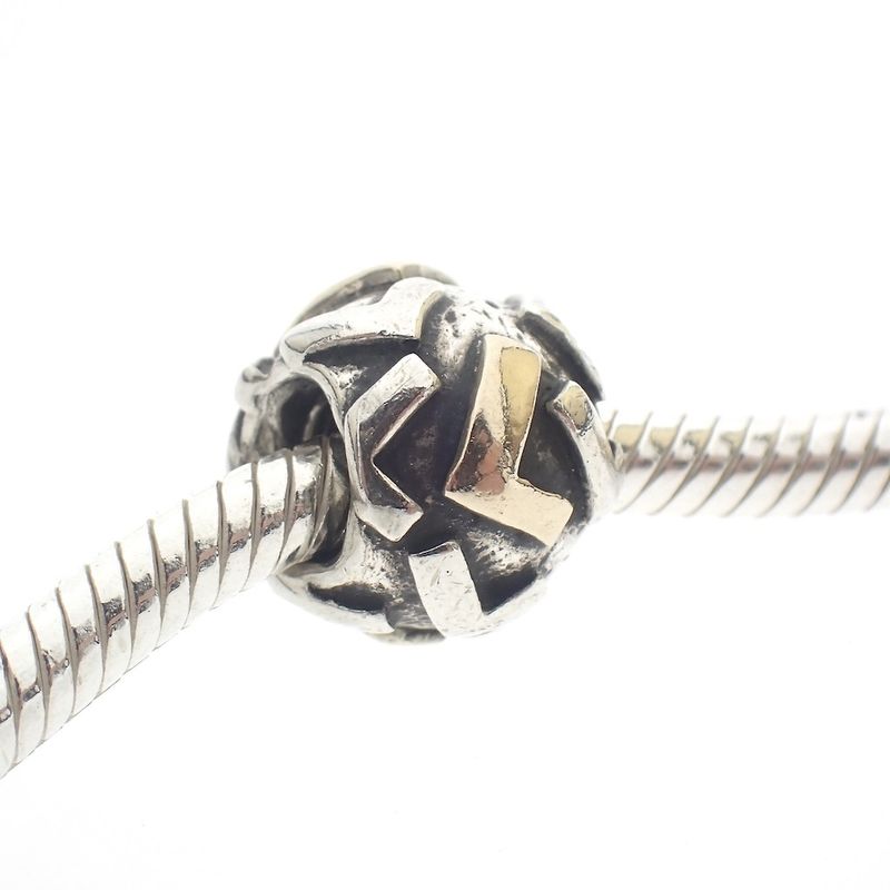 Image 2 of Pandora charm; Silver with gold; Letter L