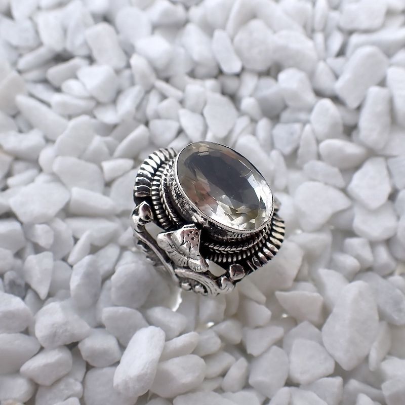 Image 8 of Silver floral fantasy ring with glass