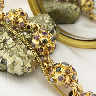 18K gold Sputnik bracelet with colored stones | 17 cm Image 2 of 18K gold Sputnik bracelet with colored stones | 17 cm