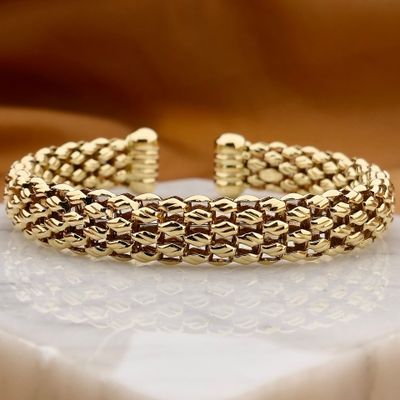 Afbeelding 2 van Gouden Meshschakel klemarmband; Maat M 