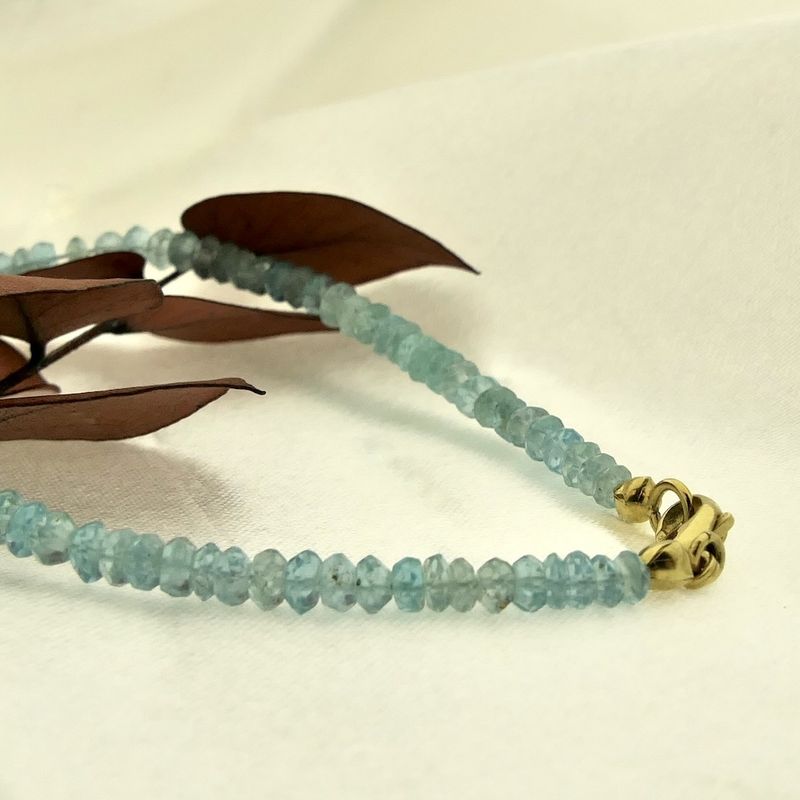 Image 7 of Gold beaded bracelet with aquamarine