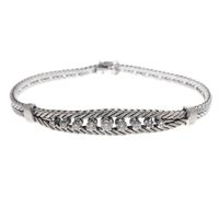 Vintage white gold foxtail link bracelet with diamonds; 0.45 ct.