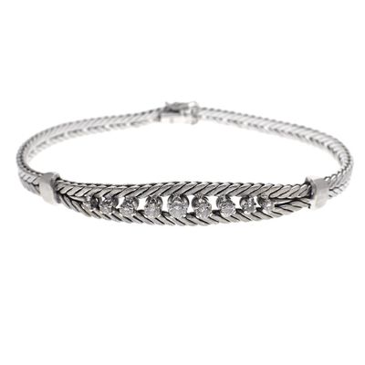 Image 1 of Vintage white gold foxtail link bracelet with diamonds; 0.45 ct.