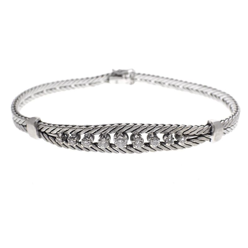Image 1 of Vintage white gold foxtail link bracelet with diamonds; 0.45 ct.
