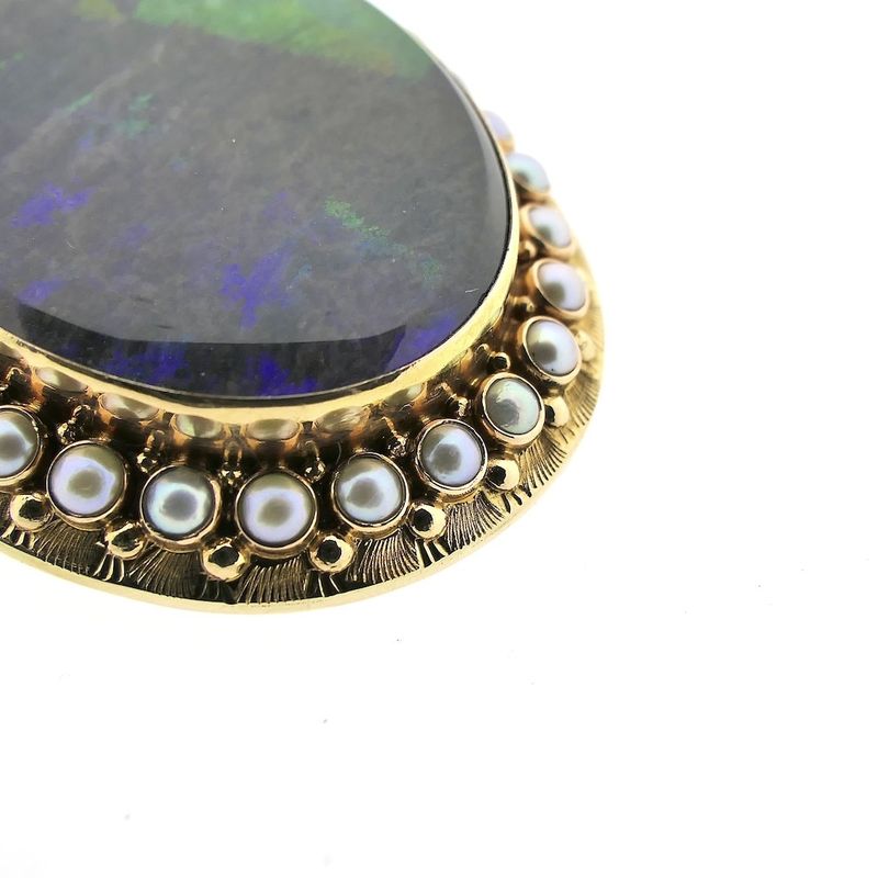 Image 8 of Victorian Gold Brooch/Pendant with Honduras Opal and Pearls