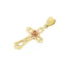 Image 7 of Two-tone gold pendant of a cross with a rose