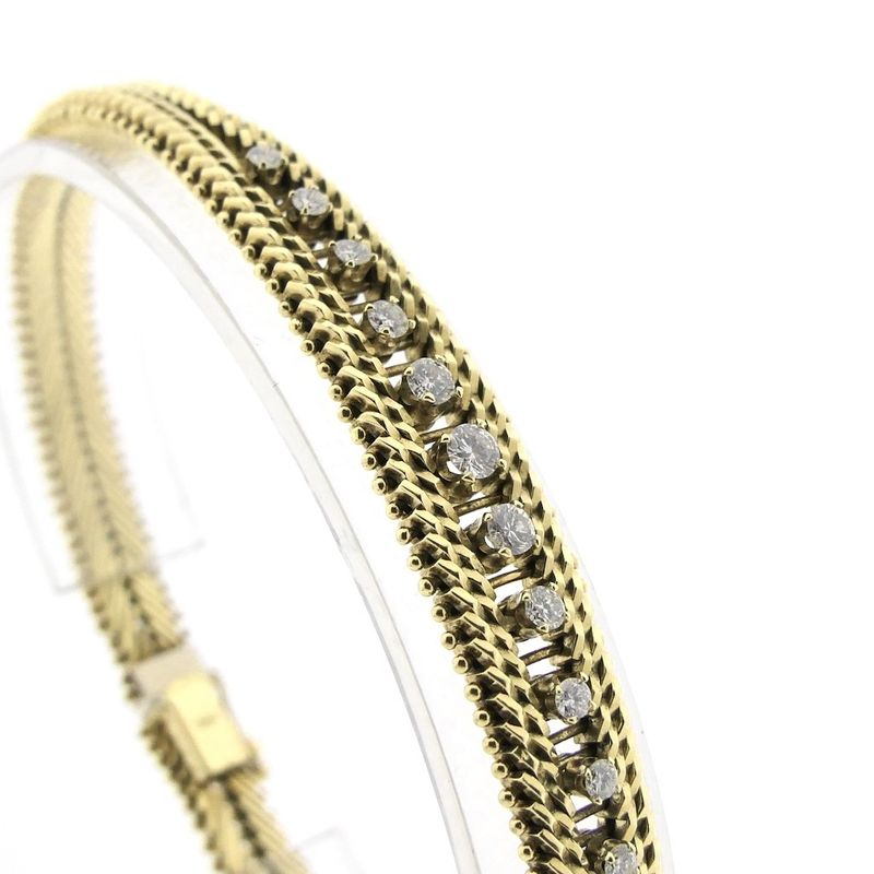 Image 4 of Gold herringbone link bracelet with diamond; 0.62 ct.