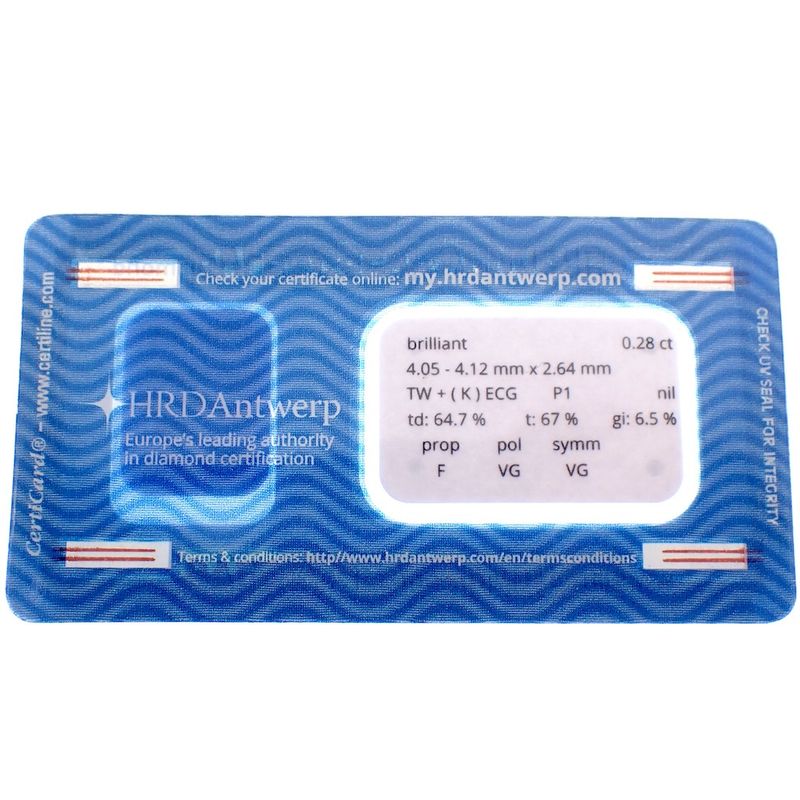 Image 3 of 0.28 ct. Brilliant cut diamond K (+ECG) P1 + HRD Certificate