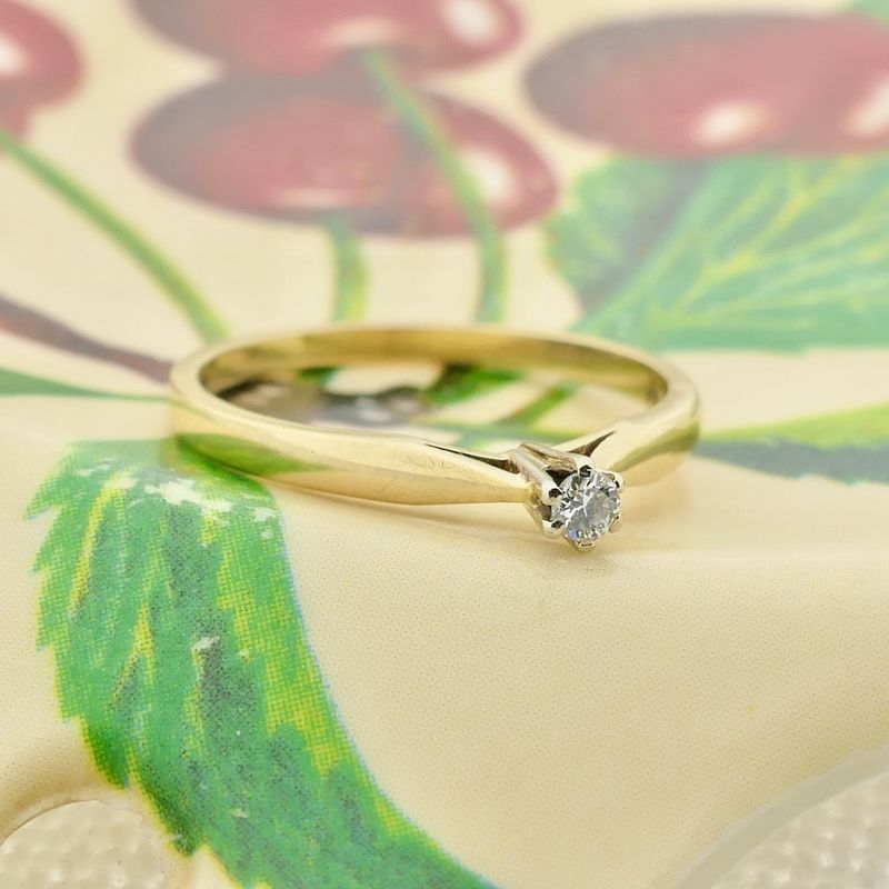 Image 8 of Gold solitaire ring with diamond; 0.05 ct.