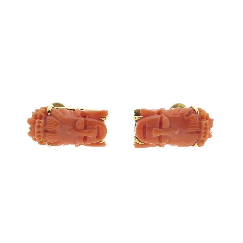 Image 9 of Vintage gold earrings from Kuan Yin in red coral