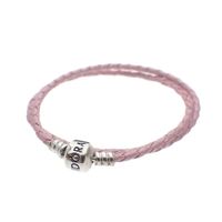 Pandora Moments double-woven pink leather bracelet; Silver; | Ø 64 mm