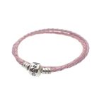 Image 1 of Pandora Moments double-woven pink leather bracelet; Silver; | Ø 64 mm