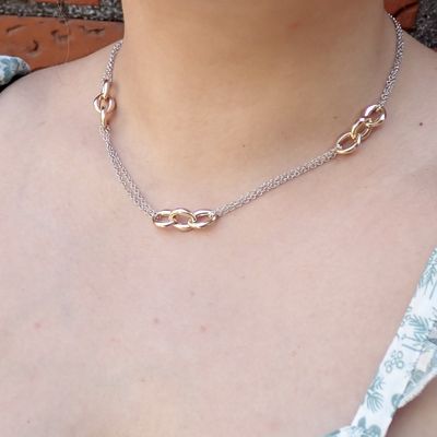 Image 2 of Two-tone gold anchor link necklace