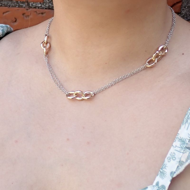 Image 2 of Two-tone gold anchor link necklace