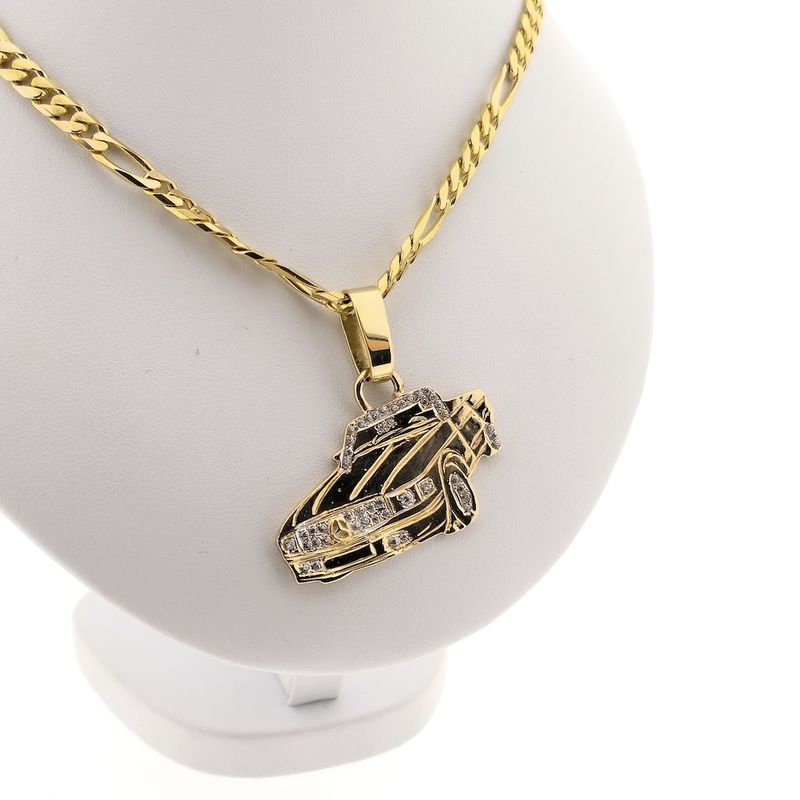Image 5 of Gold pendant of a Mercedes with zirconia.