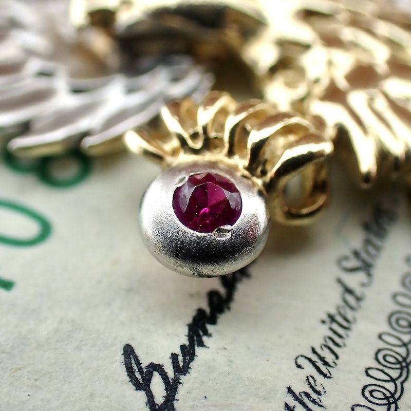 Image 3 of Two-tone gold pendant of Eagle with ruby