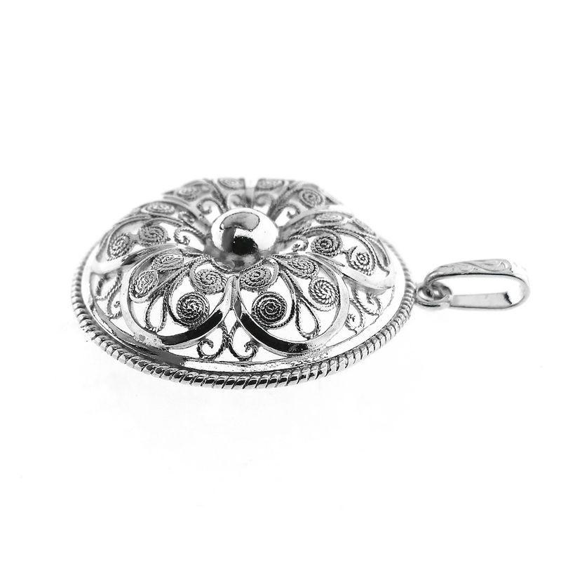 Image 5 of Antique silver floral pendant; filigree technique