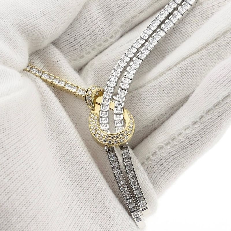 Image 7 of Bicolor Gold Bar Necklace with Zirconia
