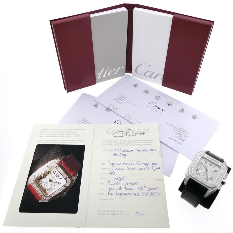 Image 25 of Cartier Santos 100 XL Chronograph 'Factory-Set' Diamonds 2891; 18k white gold watch with diamonds