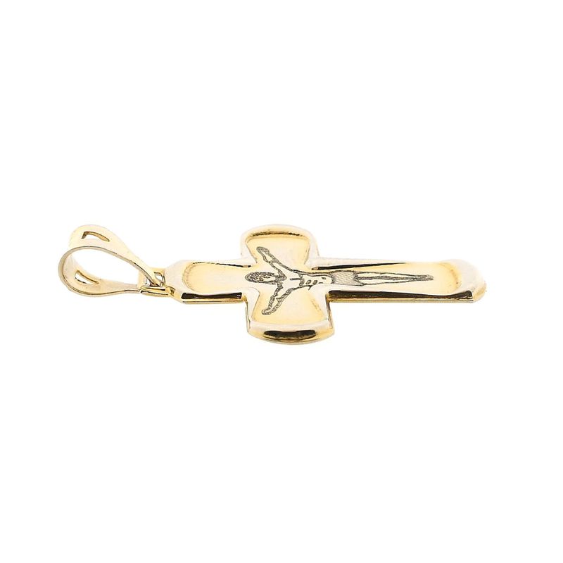 Image 6 of Bicolor Gold Cross Pendant with Engraved Corpus