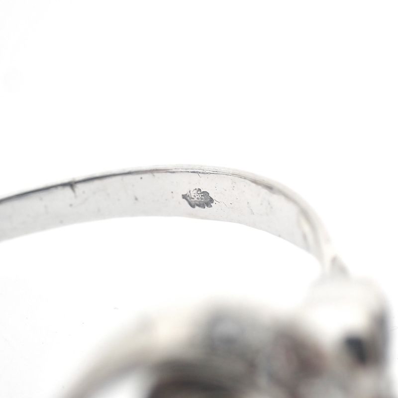 Image 7 of White gold ring with red stone and diamond | 0.12 ct.