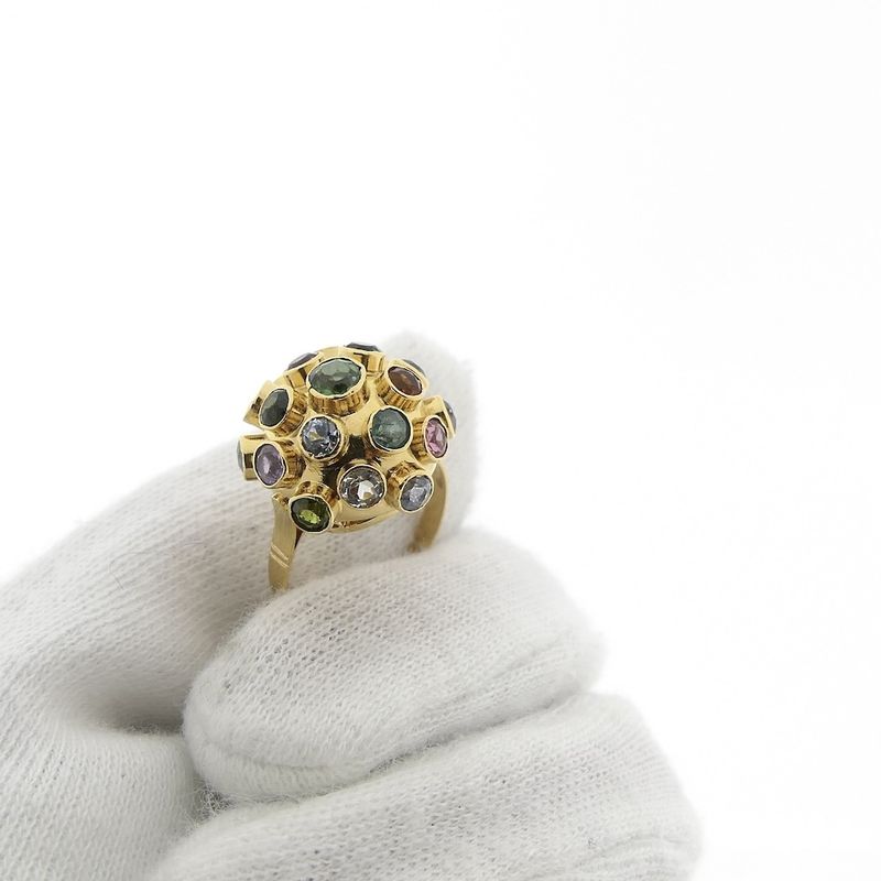 Image 7 of 18 carat gold Sputnik ring with colored stones