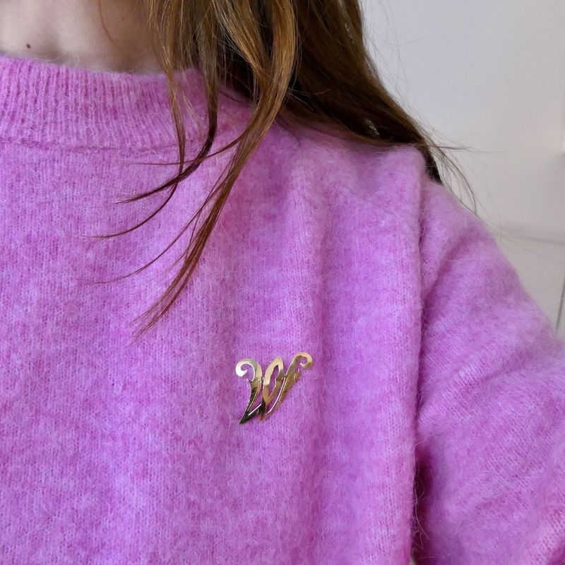 Image 6 of Gold letter brooch; letter W